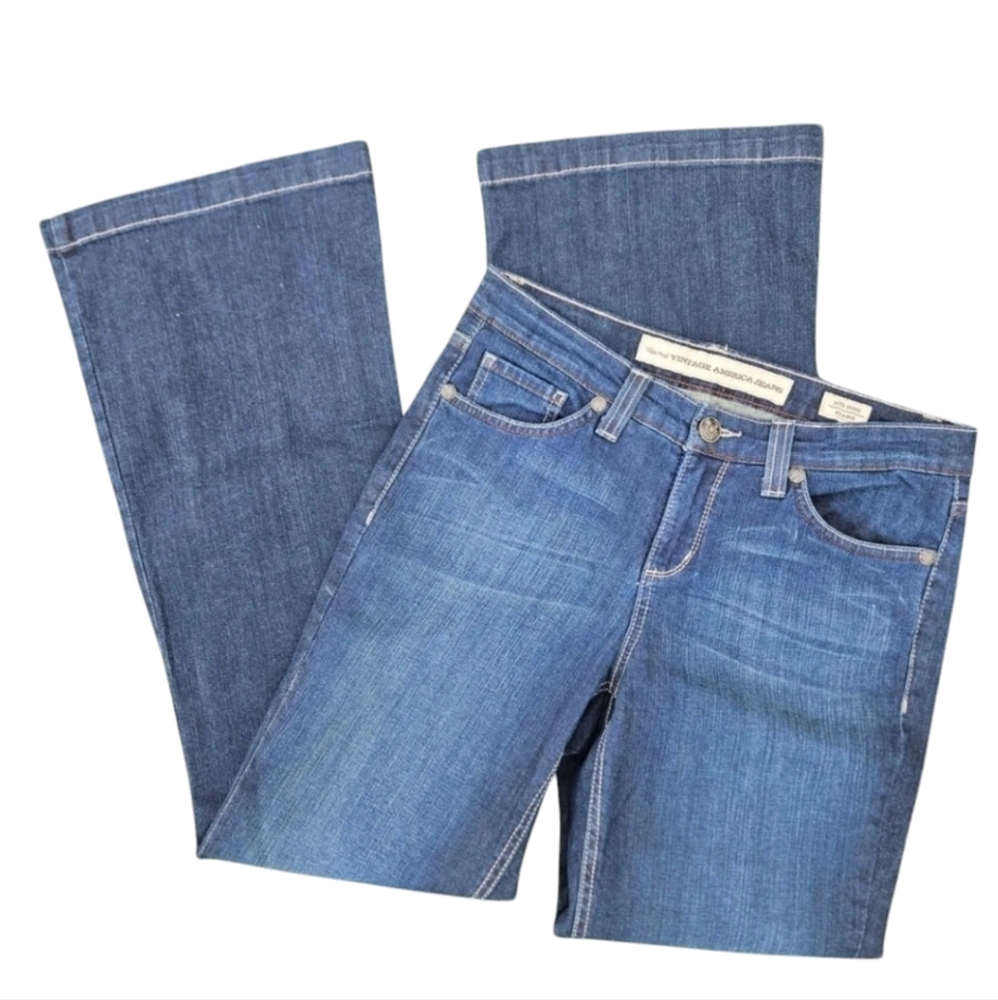 NINE WEST VINTAGE AMERICA FLARE BOHO JEANS SIZE 8 DARK WASH